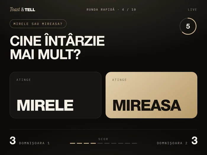 Ecranul tabletei: runda Mirele sau mireasa